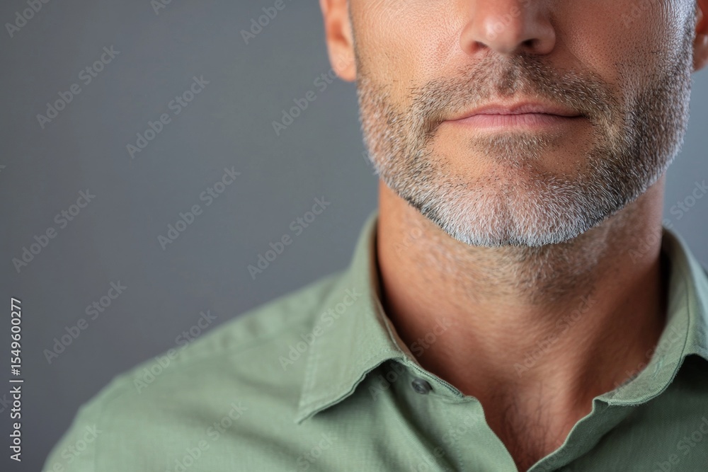 Obraz premium Portrait of a middle-aged man with short beard and mustache looking to the right. He is dressed in casual attire, suggesting a relaxed or professional atmosphere.