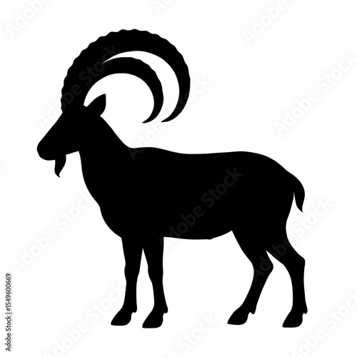 Silhouette of a Majestic Siberian Ibex with Curved Horns