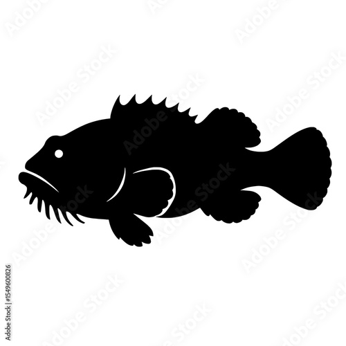 Silhouette of a Toadfish with Distinctive Fins and Barbels