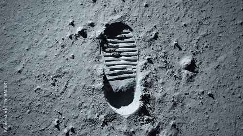 Moon Landing Anniversary closeup of a single astronaut footprint in fine lunar dust seen from above ideal for commemorative visuals, science posters and historical references