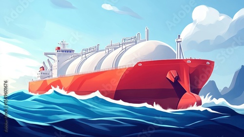 Wallpaper Mural Vibrant Illustration of a Large LNG Carrier Sailing Through Waves with Blue Sea and Lush Background in a Bright and Clear Daylight Setting Torontodigital.ca