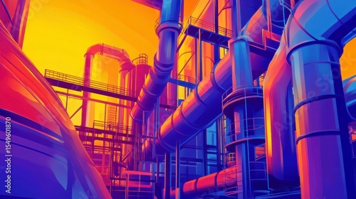 Wallpaper Mural Vibrant Industrial Landscape with Colorful Pipes and Structures Against a Sunset Sky Showcasing Modern Technology and Engineering Aesthetics Torontodigital.ca