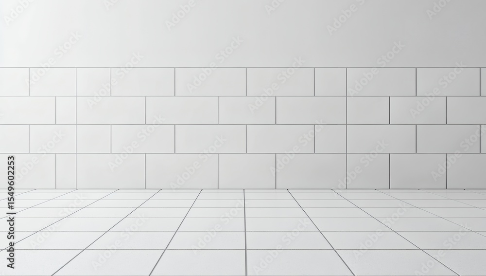 Empty white laminated surface over blurred square ceramic tile wall. Empty white laminated surface over blurred square ceramic tile wall.
