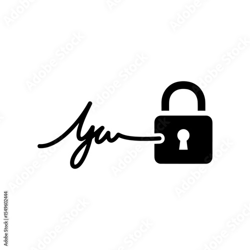 Digital signature with a padlock for secure electronic contract authentication A symbol for a locked document e-signature protection and private agreement