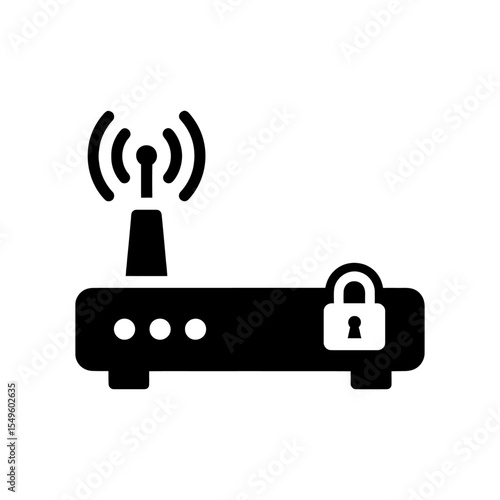Secure network router with a padlock for wifi internet security An icon for connection protection a locked wireless modem and private access firewall