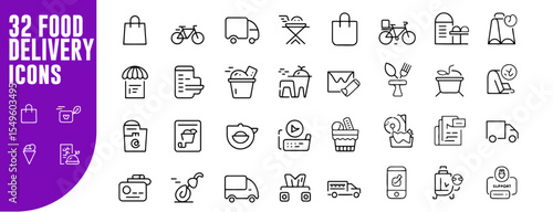 Food Delivery Icon Set – Courier, Restaurant, and Meal Service icons
