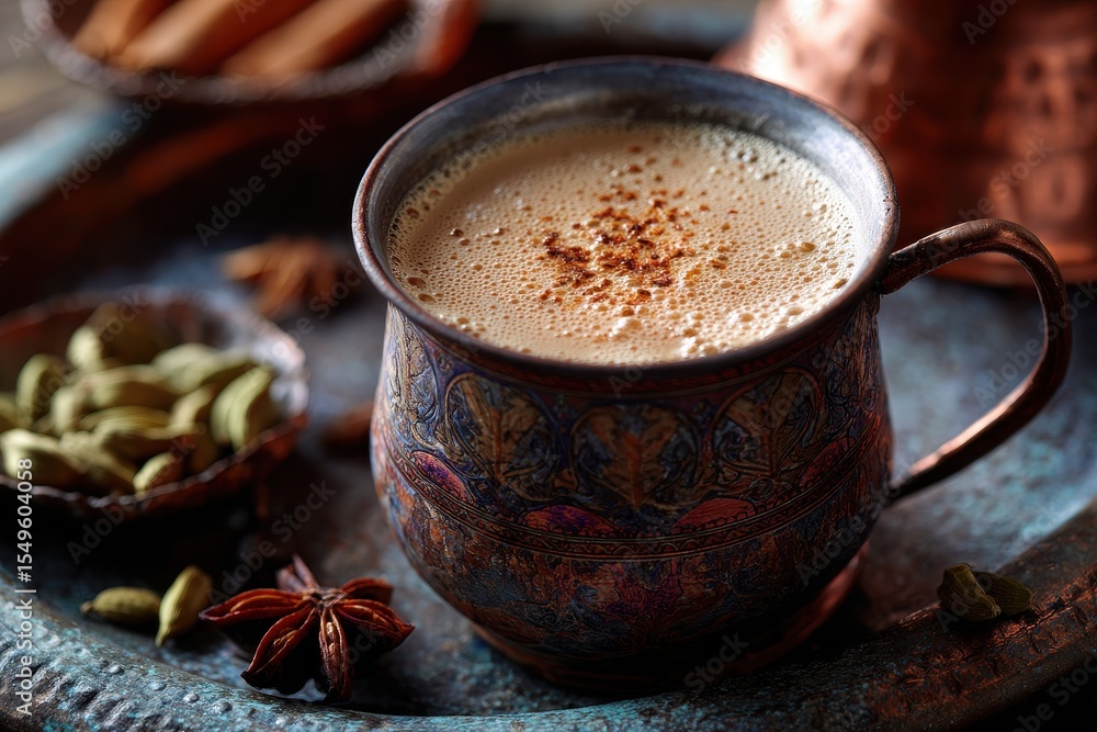 Close up of classic masala or karak chai a Middle Eastern and Indian beverage Close up of classic masala or karak chai a Middle Eastern and Indian beverage