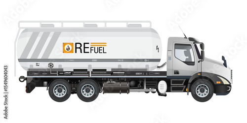 Petroleum liquid oil tanker medium truck trailer 3D vector Illustration