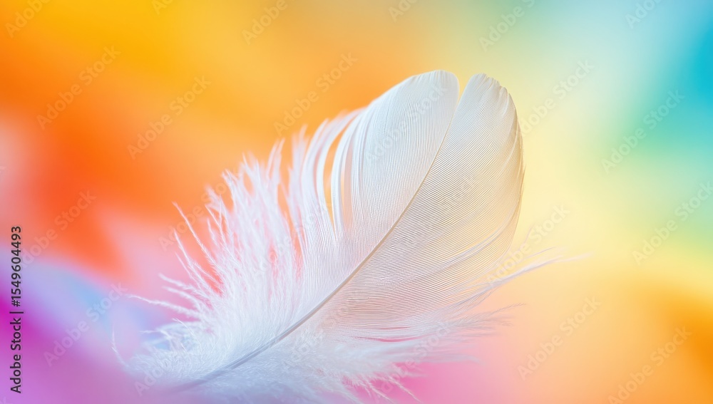 Naklejka premium Soft white feather against vibrant abstract colors