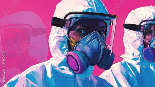 Wallpaper Mural Portrait of health workers wearing protective gear against infectious diseases, highlighting the importance of safety measures in medical environments with vibrant colors and serious expressions. Torontodigital.ca