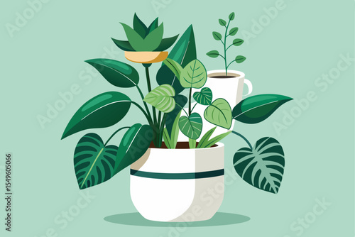 A small, green houseplant in a decorative flowerpot brings nature indoors, showcasing its beautiful growth and vibrant foliage