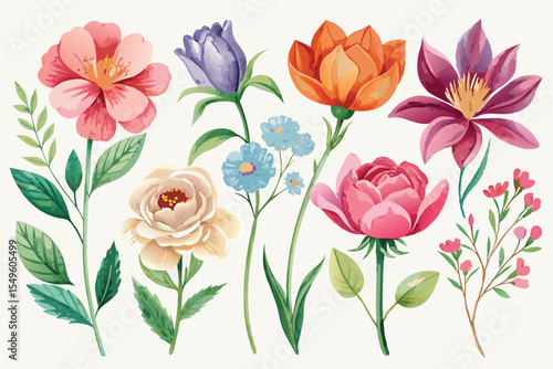 Beautiful bouquets of tulips, roses, and various spring flowers create a vibrant floral pattern