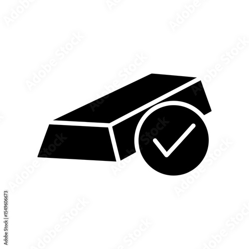 Verified Gold Icon Vector Glyph Of A Gold Bar With Checkmark For Asset Authentication And Investment Success Precious Metal Value Confirmation