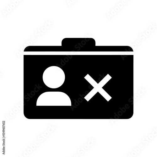 Rejected ID card icon for a failed identity verification A glyph symbol for an invalid user document denied access or a security profile check error