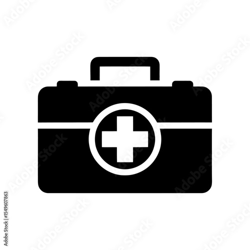 First aid kit icon for medical emergency and healthcare treatment A glyph symbol of a survival box with a cross for urgent help from a doctor or hospital
