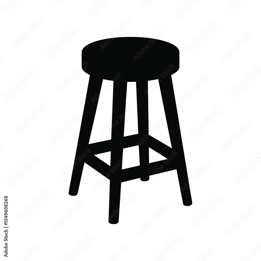 Black silhouette of a simple round stool on a white background Black silhouette of a simple round stool on a white background