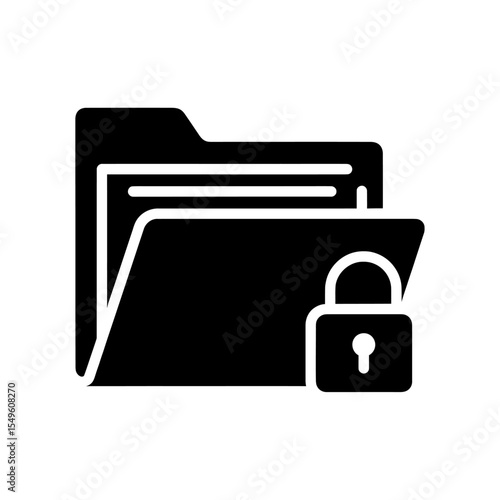 Locked folder icon for secure data and file protection A glyph symbol for a confidential archive with private access to documents and sensitive information
