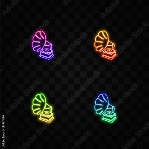 Gramophone vector glyph icon. music sign. neon style.