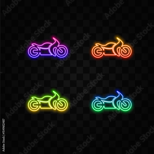 Motorcycle icon set. neon style.