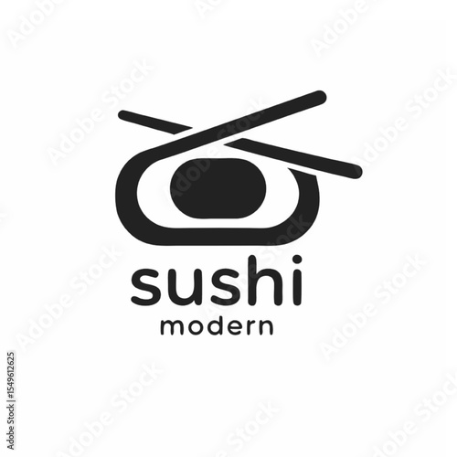 Modern Sushi Logo - Minimal Chopsticks and Roll Icon for Japanese Restaurant