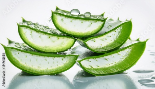 Wallpaper Mural aloe vera slices with water drops on white background banner ai generated Torontodigital.ca