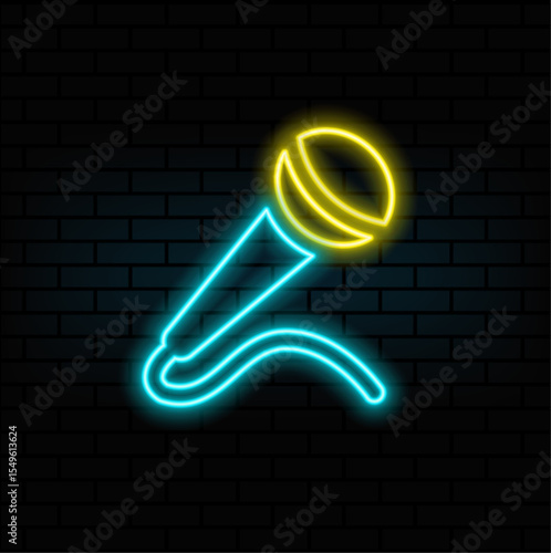 neon style. microphone icon symbol. neon style.