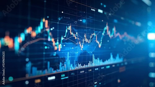 Abstract financial chart with uptrend line graph in stock market analysis video