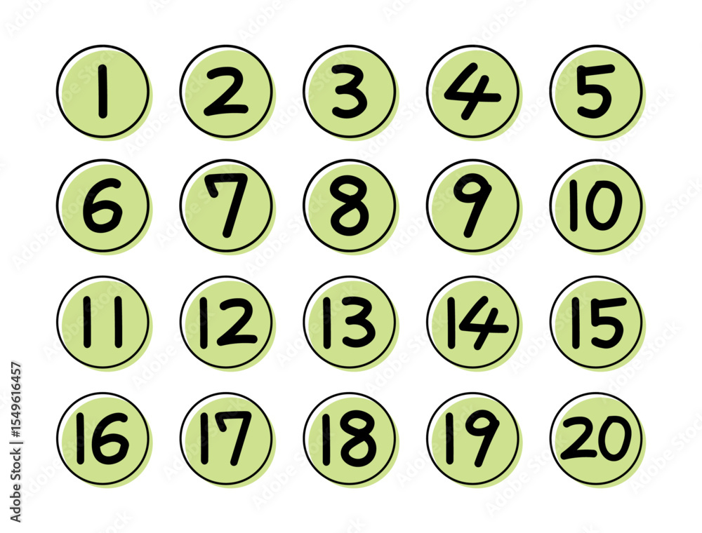 手描きのポップな丸囲み数字アイコンセット 手描きのポップな丸囲み数字アイコンセット