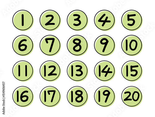 手描きのポップな丸囲み数字アイコンセット