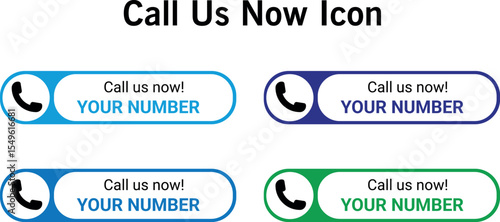 call us now icon buttons in blue, green, and black with phone symbols used for contact information	