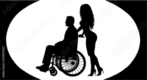 Vector silhouette of a man with a sexy woman.
