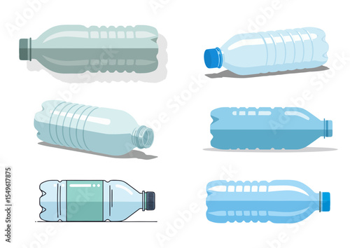 Plastic bottle lying sideways with subtle shadow in flat clean colors, vector illustration isolated on white