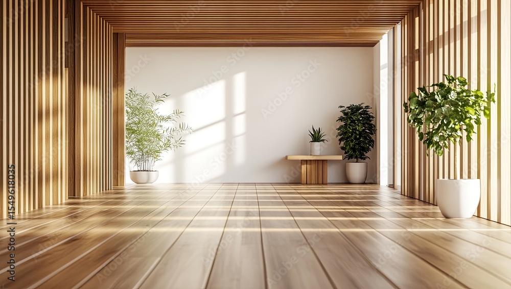 Fototapeta premium Spacious, light-filled room with warm wood accents