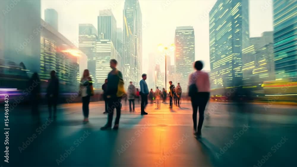 Motion blur of people walking on a busy city street, Speed Blur and Traffic Flow captured in time lapse style showing daily movement in urban life