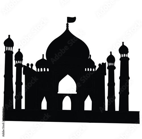 Cute cartoon hand drawn vector Taj mahal silhouette.