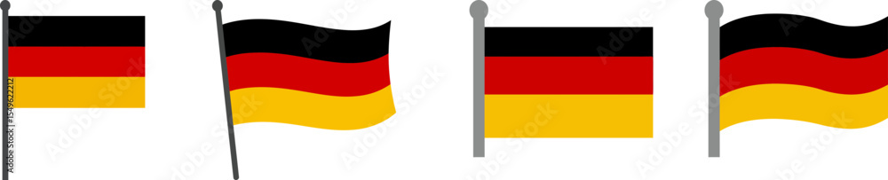 Naklejka premium Set of German and Bavarian flags in flat and waving styles, isolated on white background.