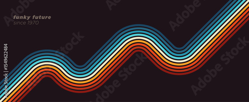 A minimalist, abstract background in a futuristic retro 1980s style, with colorful lines forming a path. Vector illustration.