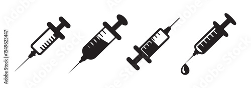Medical syringe silhouettes set. Syringe icon. Medical injection symbol. Vector illustration eps 10