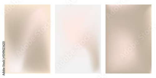 Vector simple and soft light backdrop. pearl cream gradient  posters set. Pastel beige smooth mesh shapes y2k aesthetic