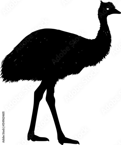 A black silhouette of an ostrich, minimalist digital illustration, high contrast, graphic design
