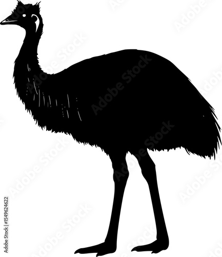 A black silhouette of an ostrich, minimalist digital illustration, high contrast, graphic design
