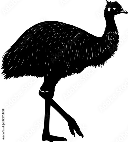 A black silhouette of an ostrich, minimalist digital illustration, high contrast, graphic design
