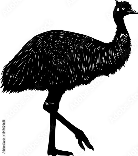 A black silhouette of an ostrich, minimalist digital illustration, high contrast, graphic design
