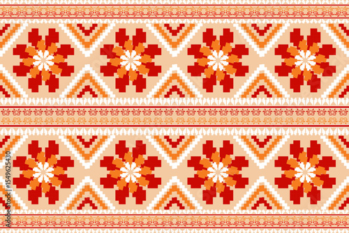 Pixel ethnic pattern oriental traditional. design fabric pattern textile African Indonesian Indian seamless Aztec style abstract vector illustration for print clothing, texture, fabric, wallpaper, dec