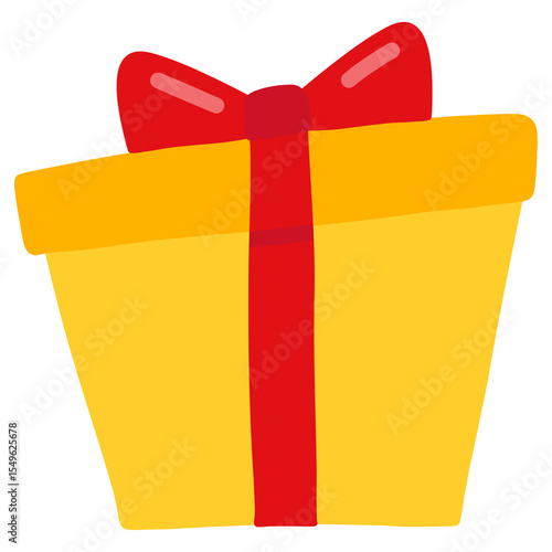 Yellow Christmas Gift Box with Red Ribbon – Festive Flat Vector Illustration
