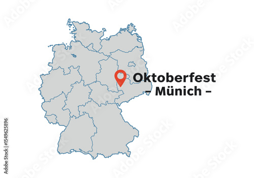 Map of Germany highlighting Munich in Bavaria as the location for Oktoberfest festival.