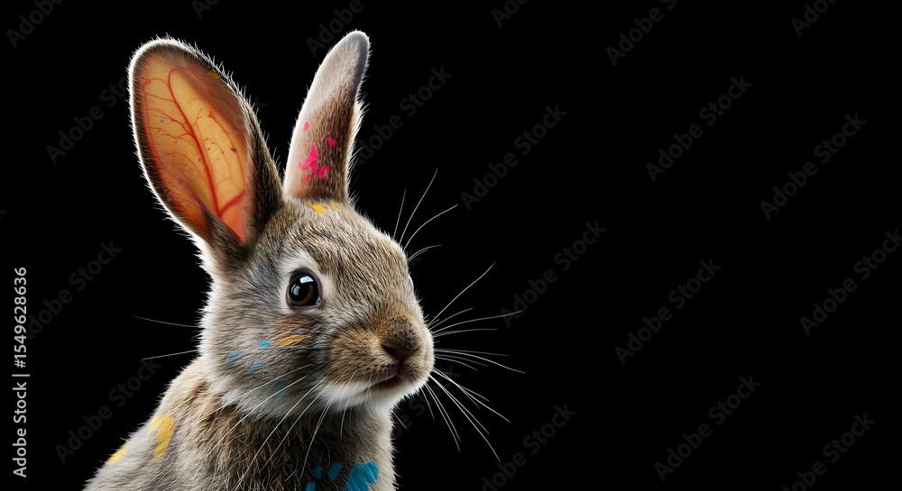 Obraz premium Rabbit, Bunny, Hare, Artistic Rabbit Portrait on Black Background