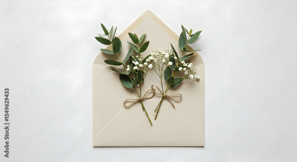 Elegant Wedding Invitation Envelope with Greenery Delicate Floral Arrangement Save The Date Romantic Rustic Chic