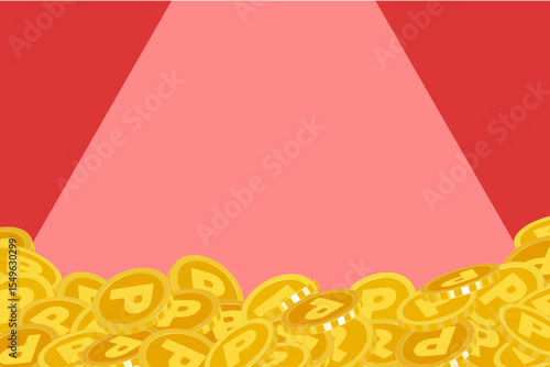 ポイントがザクザクたまってコインが重なっているイラスト(貯金 円 貯まる キャンペーン 販促 お得 ポイ活 ベクター 編集可能)