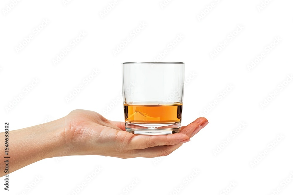 High Resolution Visual of Hand Holding Glass of Alcohol Isolated on White Background High Resolution Visual of Hand Holding Glass of Alcohol Isolated on White Background